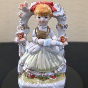Vintage Girl with Dress Under Arch with Roses Porcelain Figurine by House of Zog